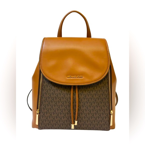 Michael Kors Phoebe Medium Zip Pocket Backpack Brown MK Signature, Brown - Picture 1 of 5
